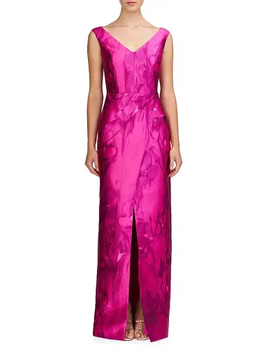 Kay Unger Women's Astrid Floral Satin Column Gown - Vivid Berry Multi - Size 14 | Thumbnail 2 Kay Unger Women's Astrid Floral Satin Column Gown - Vivid Berry Multi - Size 14 | Thumbnail 2