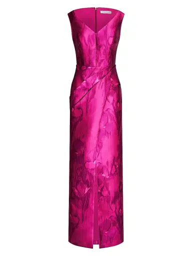 Kay Unger Women's Astrid Floral Satin Column Gown - Vivid Berry Multi - Size 14 | Thumbnail 1 Kay Unger Women's Astrid Floral Satin Column Gown - Vivid Berry Multi - Size 14 | Thumbnail 1