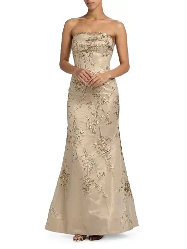 Rene Ruiz Collection Women's Floral Brocade Strapless Fit & Flare Gown - Gold - Size 10 | Thumbnail 2