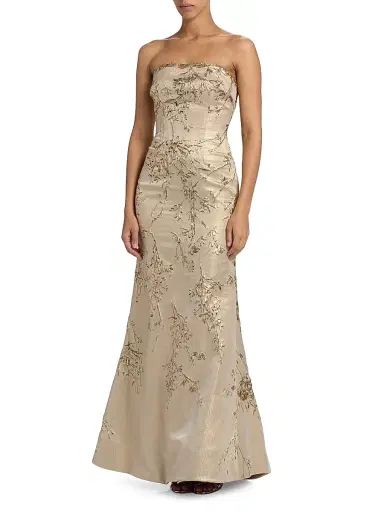 Rene Ruiz Collection Women's Floral Brocade Strapless Fit & Flare Gown - Gold - Size 10 | Thumbnail 3