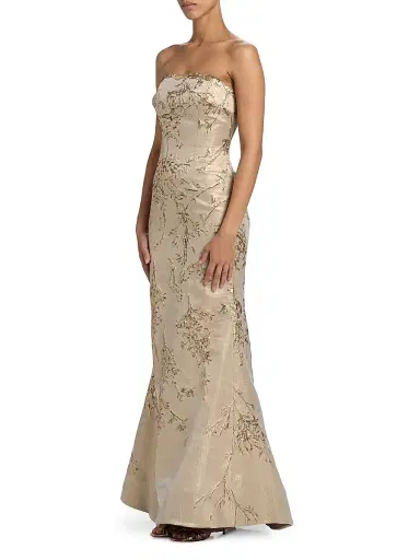 Rene Ruiz Collection Women's Floral Brocade Strapless Fit & Flare Gown - Gold - Size 10 | Thumbnail 4