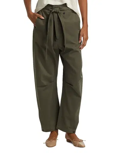 Jamie Haller Women's Everything Tie-Waist Barrel-Leg Pants - Olive | Thumbnail 3