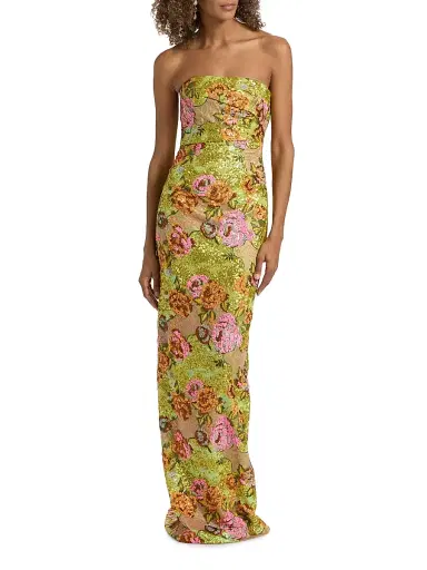 Rene Ruiz Collection Women's Sequin Strapless Column Gown - Chartreuse Pink - Size 6 | Thumbnail 3