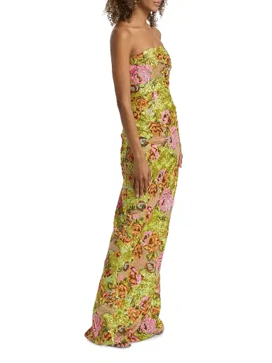 Rene Ruiz Collection Women's Sequin Strapless Column Gown - Chartreuse Pink - Size 6 | Thumbnail 4