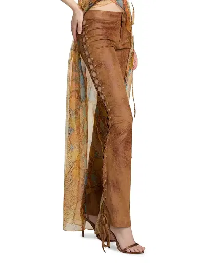 LaQuan Smith Women's Lace-Up Side Skinny Pants - Chocolate | Thumbnail 4