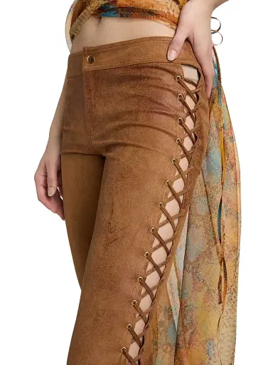 LaQuan Smith Women's Lace-Up Side Skinny Pants - Chocolate | Thumbnail 6