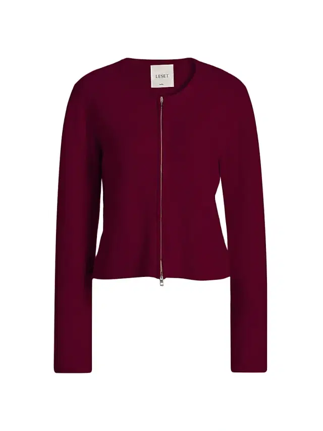 Leset Women's Jesse Wool Two-Way Zip Cardigan - Mulberry