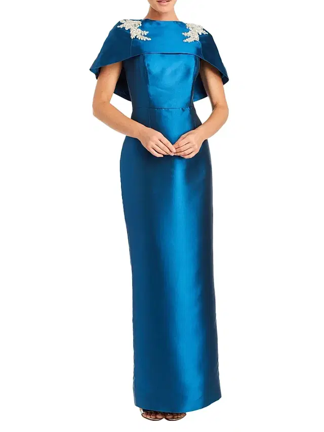 Mestiza New York Women's Eve Embellished Satin Caplet Column Gown - Midnight - Size 2