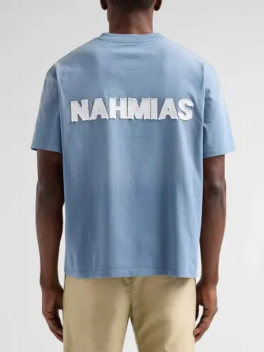 Nahmias Men's Daydreaming Logo-Appliqué Cotton Boxy T-Shirt - Steel Blue | Thumbnail 3