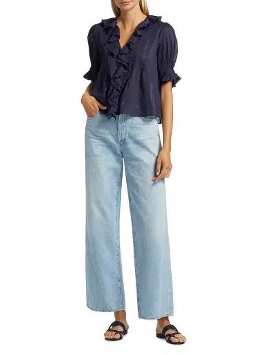 DÔEN Women's Henri Ruffled Top - Adriatic | Thumbnail 2 DÔEN Women's Henri Ruffled Top - Adriatic | Thumbnail 2