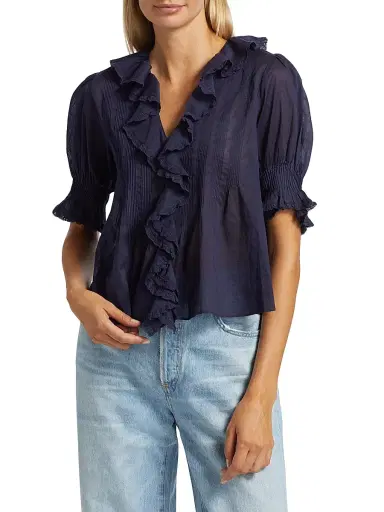 DÔEN Women's Henri Ruffled Top - Adriatic | Thumbnail 3 DÔEN Women's Henri Ruffled Top - Adriatic | Thumbnail 3