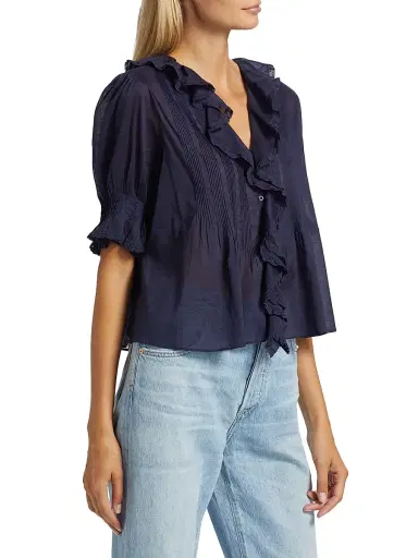 DÔEN Women's Henri Ruffled Top - Adriatic | Thumbnail 4 DÔEN Women's Henri Ruffled Top - Adriatic | Thumbnail 4
