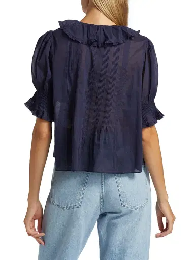 DÔEN Women's Henri Ruffled Top - Adriatic | Thumbnail 5 DÔEN Women's Henri Ruffled Top - Adriatic | Thumbnail 5