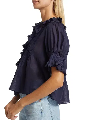 DÔEN Women's Henri Ruffled Top - Adriatic | Thumbnail 6 DÔEN Women's Henri Ruffled Top - Adriatic | Thumbnail 6