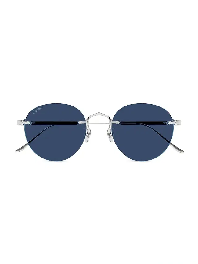 Cartier Men's Signature C 52MM Platinum-Plated Round Sunglasses - Silver