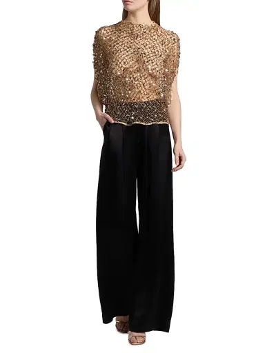Lapointe Women's Net Mesh Sequin Cape T-Shirt - Pale Gold - Size Small | Thumbnail 2