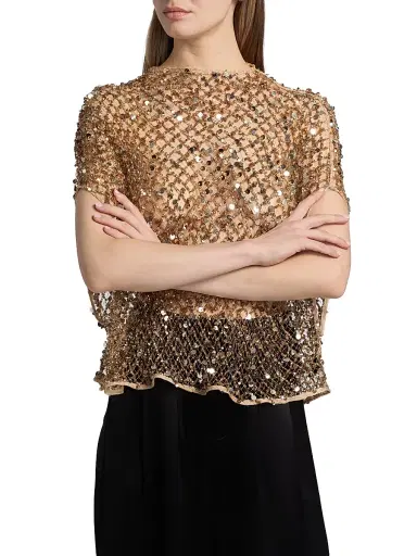 Lapointe Women's Net Mesh Sequin Cape T-Shirt - Pale Gold - Size Small | Thumbnail 3