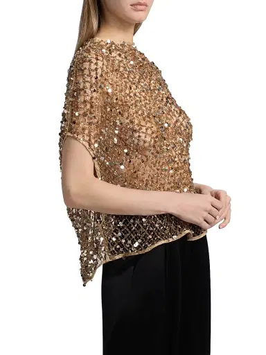 Lapointe Women's Net Mesh Sequin Cape T-Shirt - Pale Gold - Size Small | Thumbnail 4