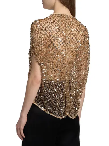 Lapointe Women's Net Mesh Sequin Cape T-Shirt - Pale Gold - Size Small | Thumbnail 5