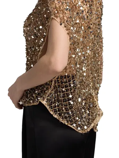 Lapointe Women's Net Mesh Sequin Cape T-Shirt - Pale Gold - Size Small | Thumbnail 6