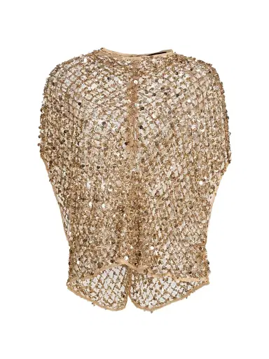 Lapointe Women's Net Mesh Sequin Cape T-Shirt - Pale Gold - Size Small | Thumbnail 1