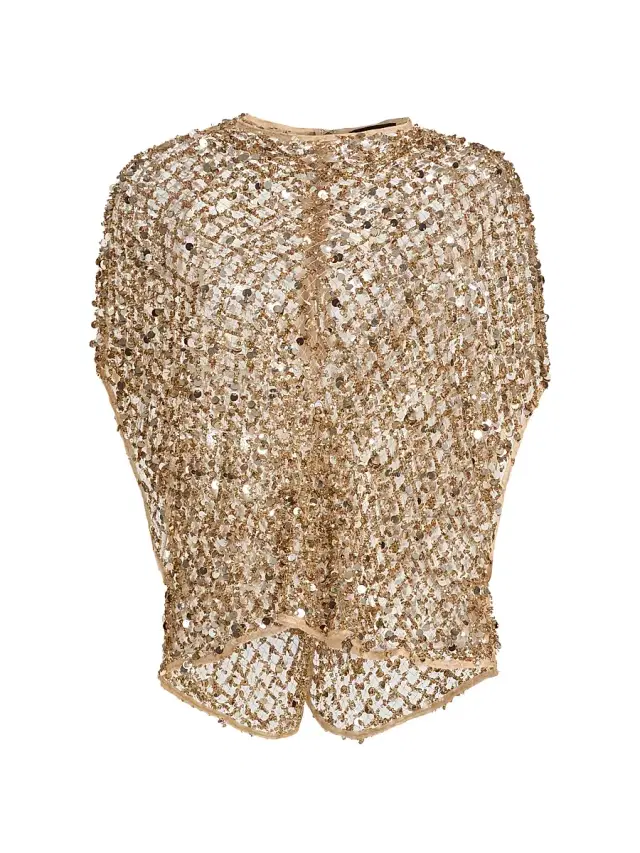 LaPointe Women's Net Mesh Sequin Cape T-Shirt - Pale Gold