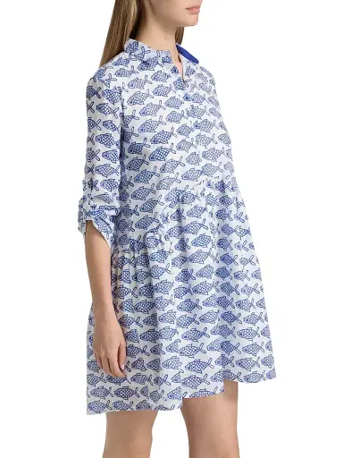 Ro's Garden Women's Deauville Cotton Fish Print Minidress - Blue | Thumbnail 3 Ro's Garden Women's Deauville Cotton Fish Print Minidress - Blue | Thumbnail 3