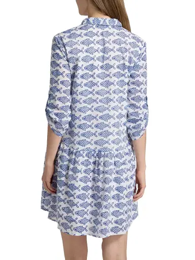 Ro's Garden Women's Deauville Cotton Fish Print Minidress - Blue | Thumbnail 4 Ro's Garden Women's Deauville Cotton Fish Print Minidress - Blue | Thumbnail 4