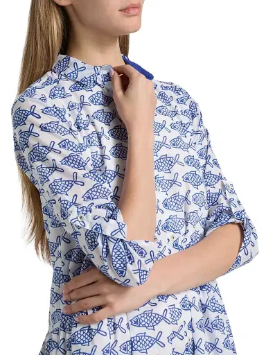 Ro's Garden Women's Deauville Cotton Fish Print Minidress - Blue | Thumbnail 5 Ro's Garden Women's Deauville Cotton Fish Print Minidress - Blue | Thumbnail 5