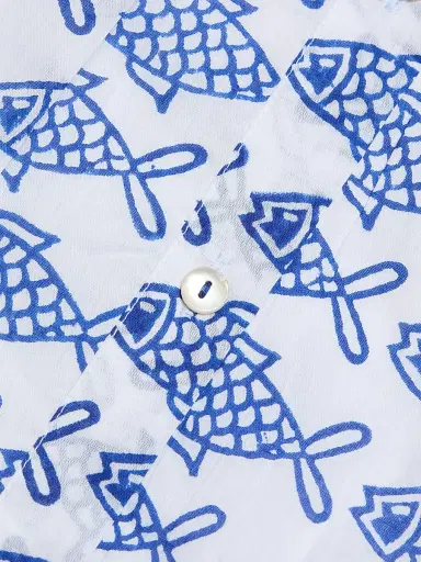 Ro's Garden Women's Deauville Cotton Fish Print Minidress - Blue | Thumbnail 6 Ro's Garden Women's Deauville Cotton Fish Print Minidress - Blue | Thumbnail 6