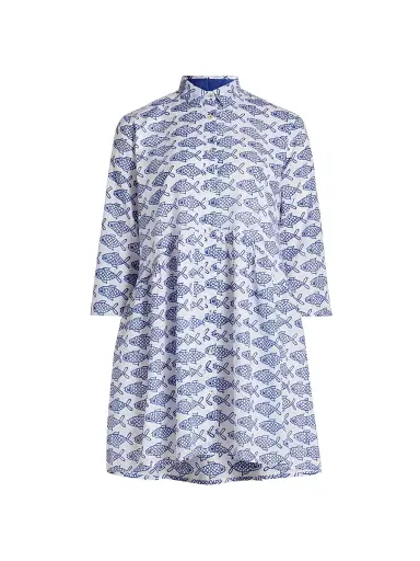 Ro's Garden Women's Deauville Cotton Fish Print Minidress - Blue | Thumbnail 1 Ro's Garden Women's Deauville Cotton Fish Print Minidress - Blue | Thumbnail 1
