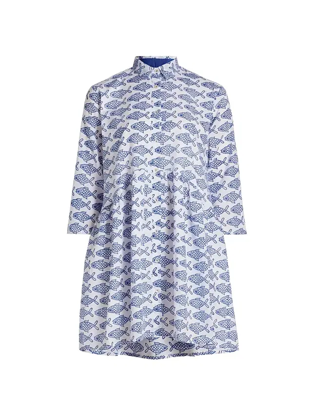 Ro's Garden Women's Deauville Cotton Fish Print Minidress - Blue