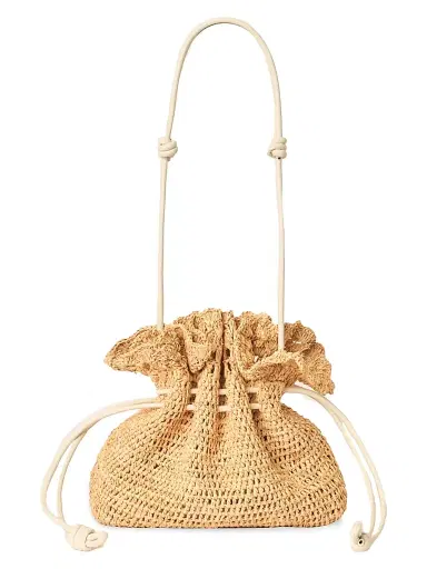 BTB Los Angeles Women's Marcela Raffia Drawstring Bucket Bag - Natural White | Thumbnail 1 BTB Los Angeles Women's Marcela Raffia Drawstring Bucket Bag - Natural White | Thumbnail 1