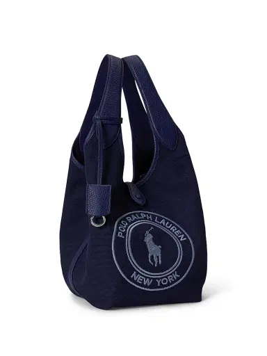 Polo Ralph Lauren Women's Polo Play Medium Logo Cotton Canvas Tote Bag - Newport Navy | Thumbnail 2