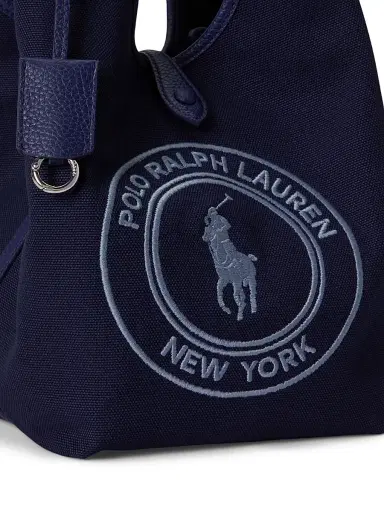 Polo Ralph Lauren Women's Polo Play Medium Logo Cotton Canvas Tote Bag - Newport Navy | Thumbnail 5