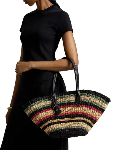 Polo Ralph Lauren Women's Bellport Striped Raffia Tote Bag | Thumbnail 2