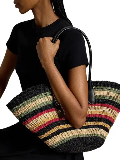 Polo Ralph Lauren Women's Bellport Striped Raffia Tote Bag | Thumbnail 3