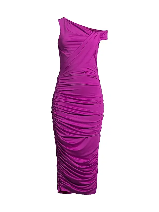 Black Halo Women's Arlott Ruched One-Shoulder Midi-Dress - Berry Plum