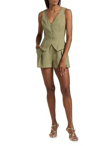 BLACK HALO Women's Matias Linen Romper - Cypress | Thumbnail 2