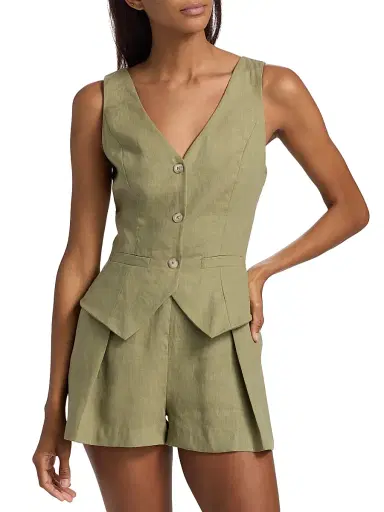 BLACK HALO Women's Matias Linen Romper - Cypress | Thumbnail 3