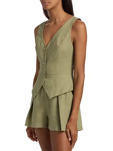 BLACK HALO Women's Matias Linen Romper - Cypress | Thumbnail 4