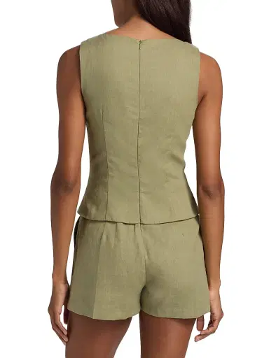 BLACK HALO Women's Matias Linen Romper - Cypress | Thumbnail 5