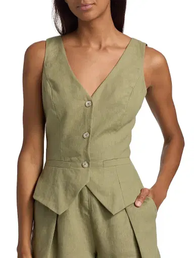 BLACK HALO Women's Matias Linen Romper - Cypress | Thumbnail 6