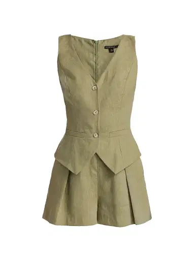 BLACK HALO Women's Matias Linen Romper - Cypress | Thumbnail 1