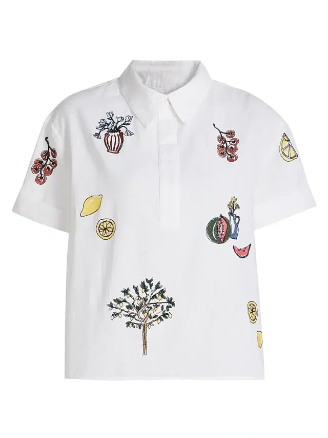 Women's Callum Printed Cotton Shirt - Optic White