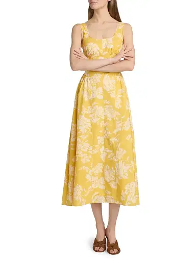 TANYA TAYLOR Women's Cadence Floral Cotton Poplin Midi-Dress - Buttercup Multi - Size 14 | Thumbnail 2