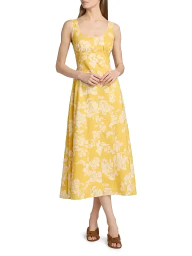 TANYA TAYLOR Women's Cadence Floral Cotton Poplin Midi-Dress - Buttercup Multi - Size 14 | Thumbnail 3