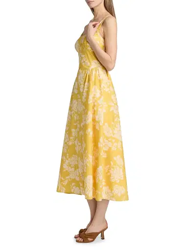 TANYA TAYLOR Women's Cadence Floral Cotton Poplin Midi-Dress - Buttercup Multi - Size 14 | Thumbnail 4