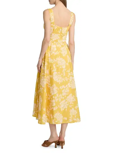 TANYA TAYLOR Women's Cadence Floral Cotton Poplin Midi-Dress - Buttercup Multi - Size 14 | Thumbnail 5