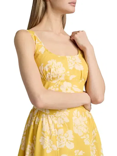 TANYA TAYLOR Women's Cadence Floral Cotton Poplin Midi-Dress - Buttercup Multi - Size 14 | Thumbnail 6